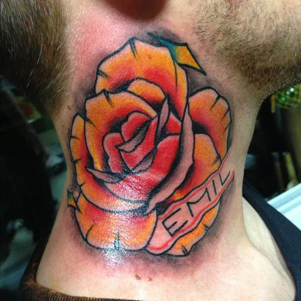 Rose Neck Tattoo with Name 2