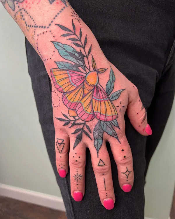 Rosy Maple Moth Tattoo 2