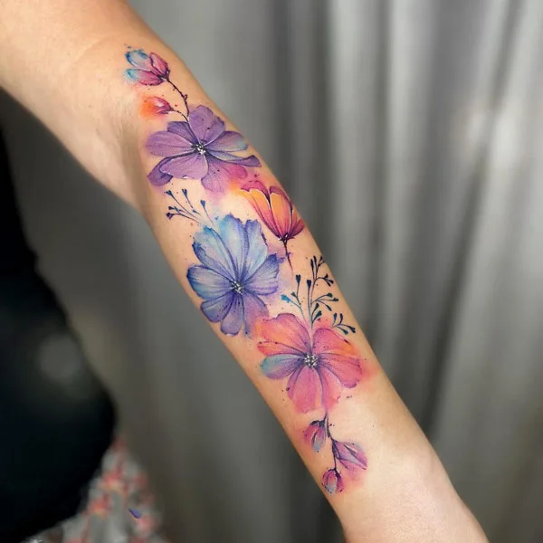 Watercolor Cosmos Flower Tattoo