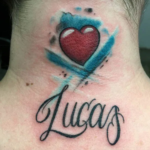 Watercolor Neck Tattoo with Name