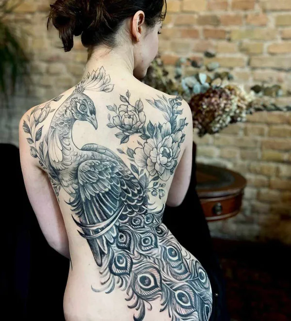 Black and White Peacock Tattoo