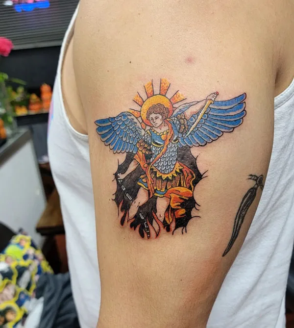 Colorful St Michael Tattoo