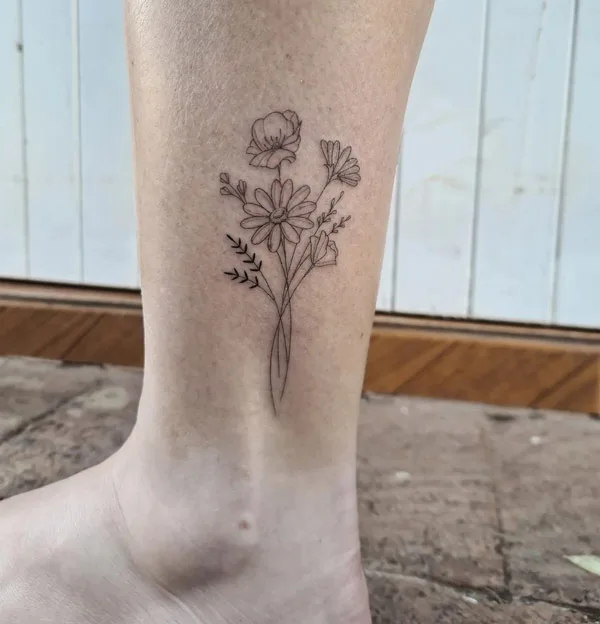 Fineline Flower Bouquet Tattoo 1