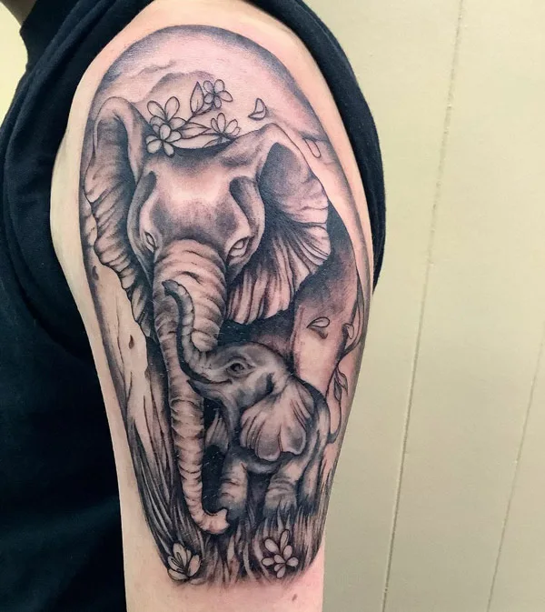 Mother Son Elephant Tattoo 1