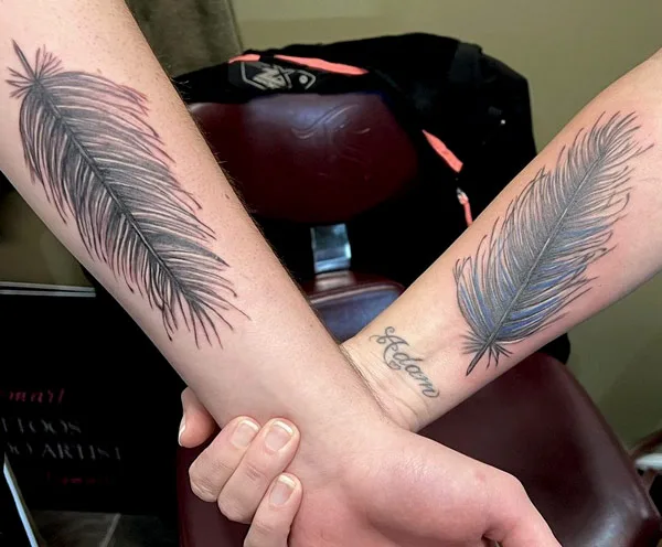 Mother Son Feather Tattoo