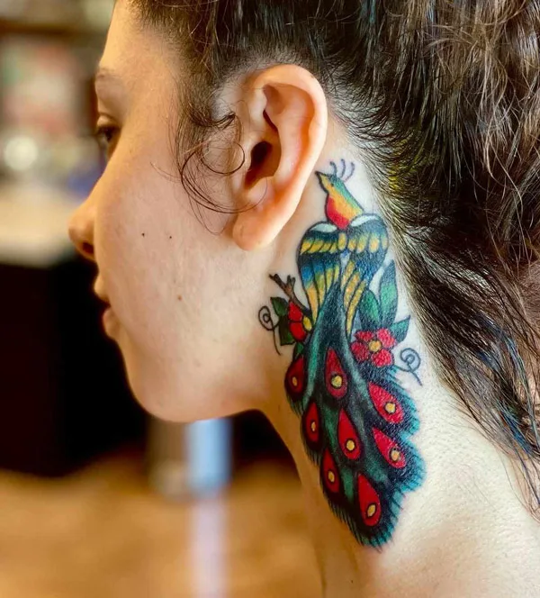 Peacock Neck Tattoo