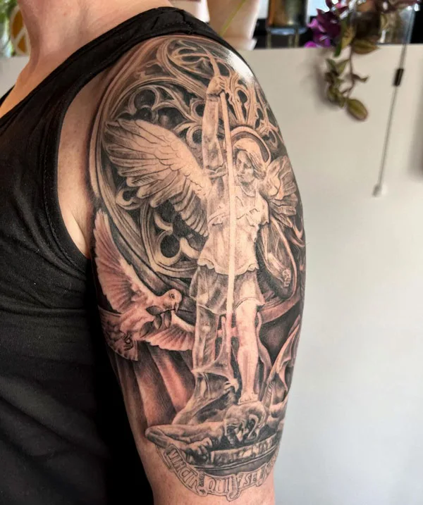 St Michael and Dove Tattoo