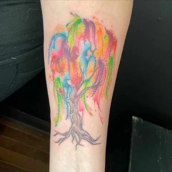 Watercolor Willow Tree Tattoo 1
