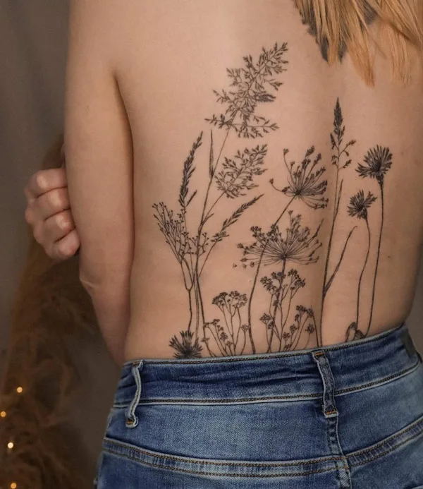 Wildflower Back Tattoo 2