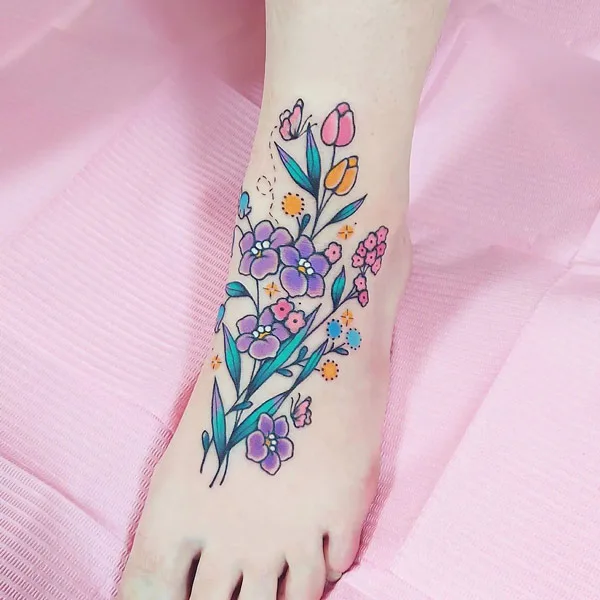Wildflower Foot Tattoo