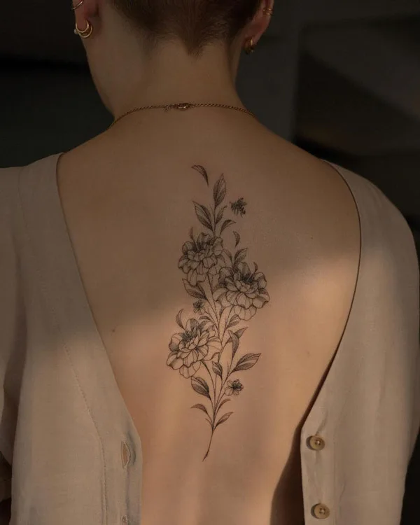 Wildflower Spine Tattoo