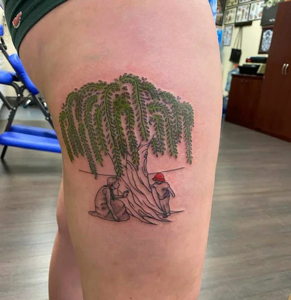 Willow Tree Thigh Tattoo