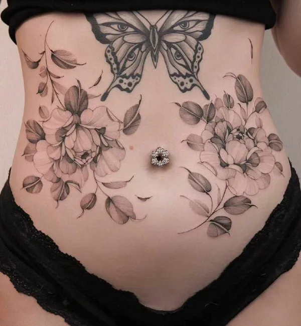 Flower Stomach Tattoo 2