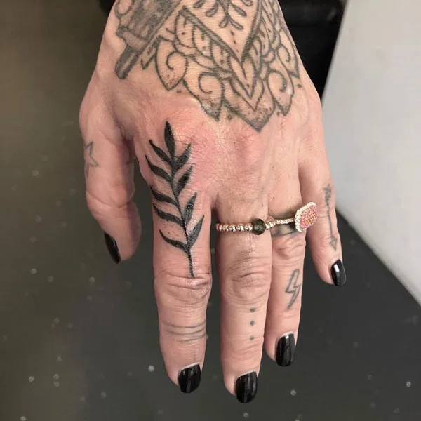 Leaf Finger Tattoo 2