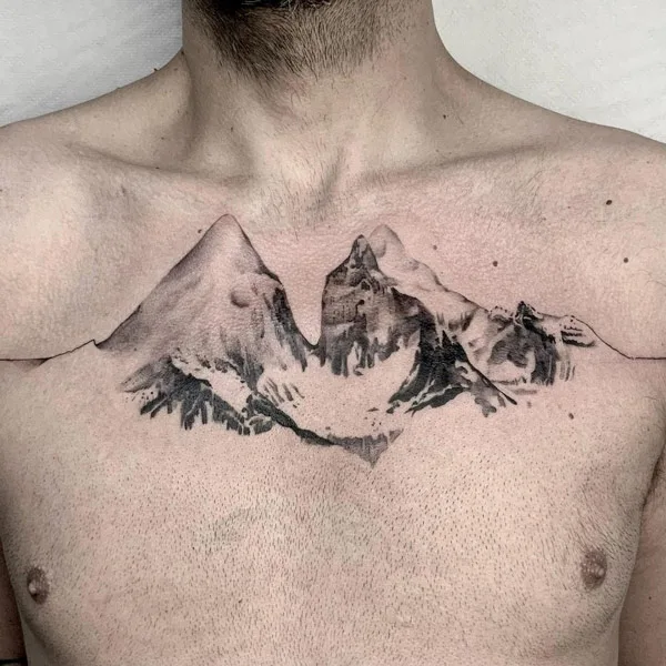 Mountain Chest Tattoo