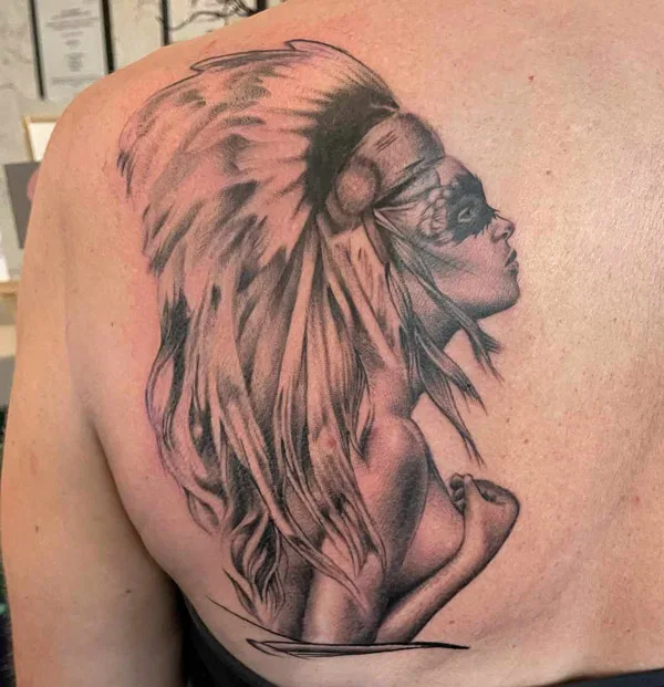 Native American Back Tattoo