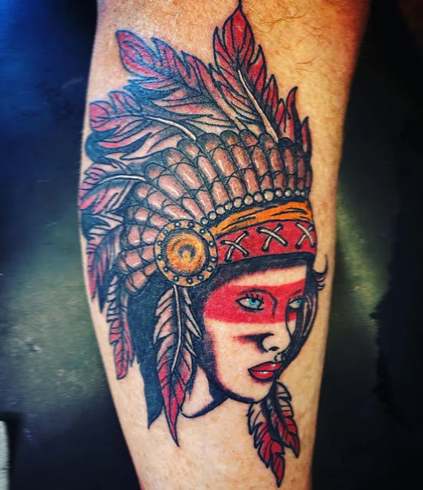Native American Leg Tattoo