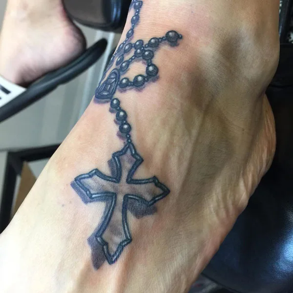 Rosary Leg Tattoo