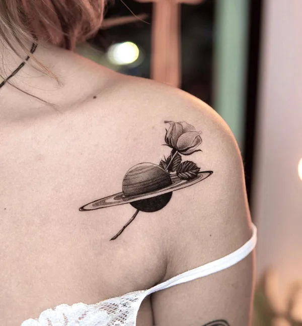 Rose and Saturn Tattoo