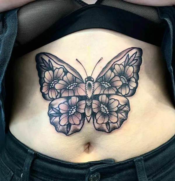 Stomach Butterfly Tattoo 2