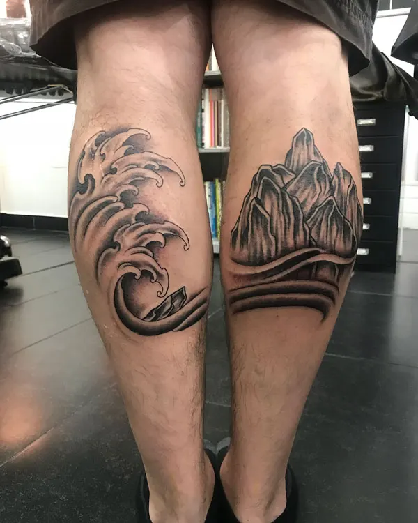 Wave and Mountain Tattoo 3