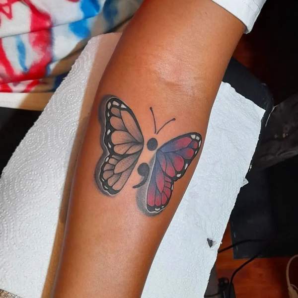 3D Semicolon Butterfly Tattoo
