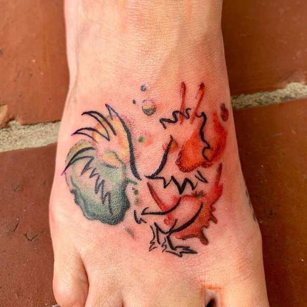 Watercolor Rooster Tattoo