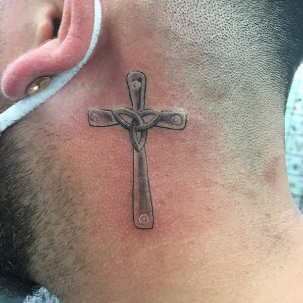 Celtic Cross Tattoo Behind The Ear