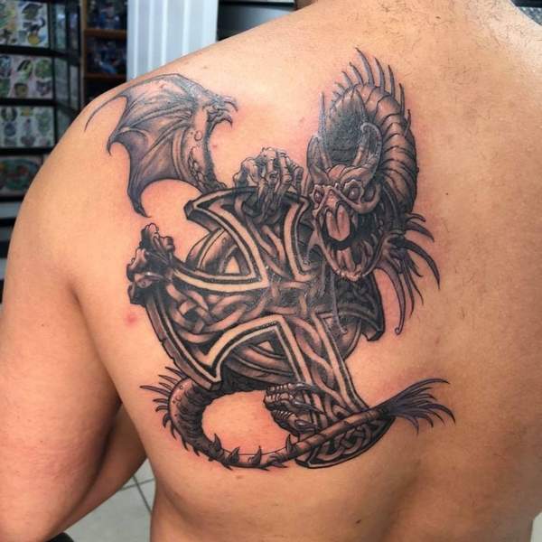 Dragon With Celtic Cross Tattoo 2