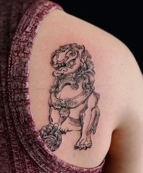 Foo Dog Shoulder Blade Tattoo