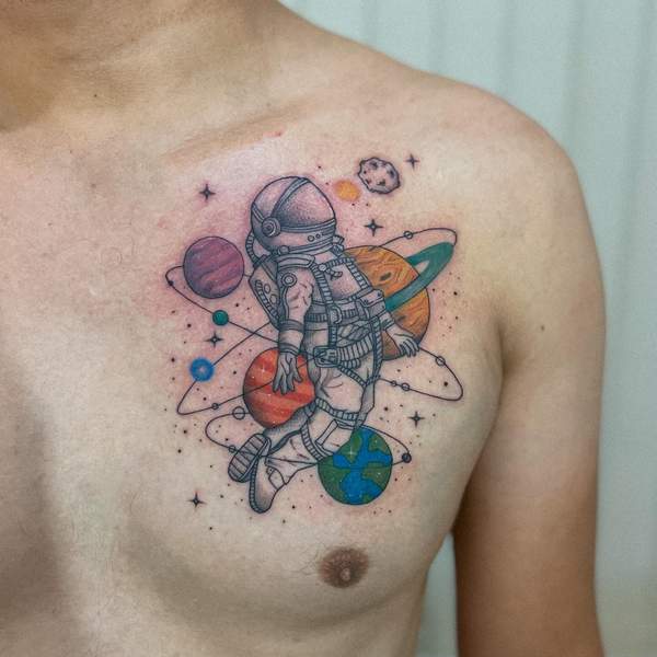 Astronaut Chest Tattoo