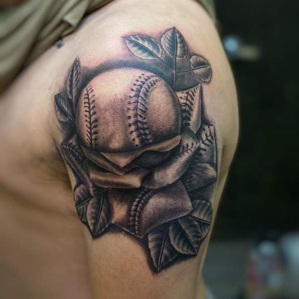Black and Grey Baseball Tattoo