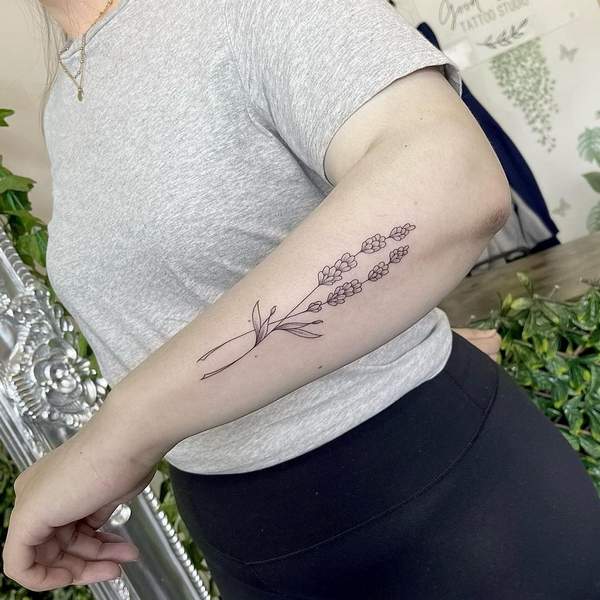 Blackwork Lavender Tattoo