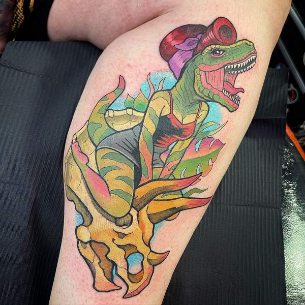 Dinosaur Pin-Up Tattoo