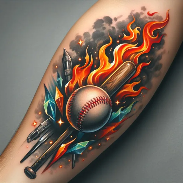 Flame Baseball Tattoo