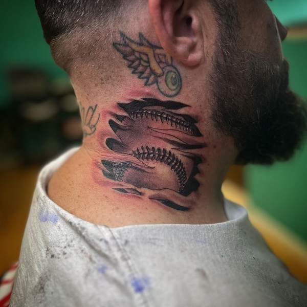 Side Neck Baseball Tattoo